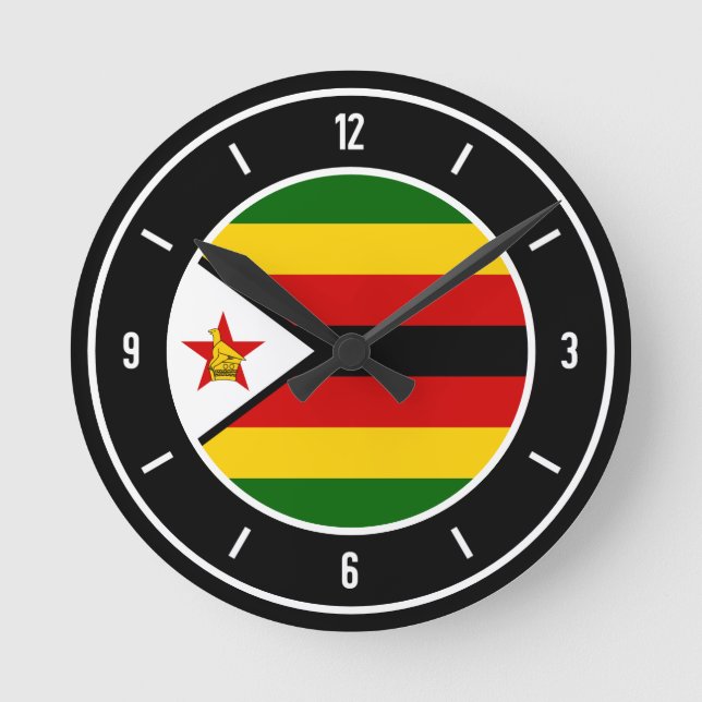 Horloge Ronde Drapeau du Zimbabwe Élégant (Recto)