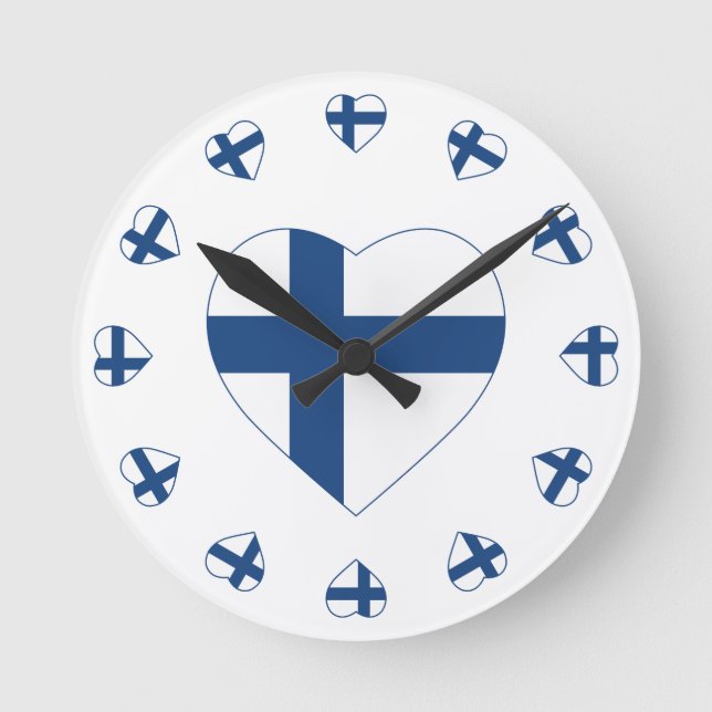 HORLOGE RONDE DRAPEAU EN FORME DE COEUR SUOMI FINLANDE (Recto)
