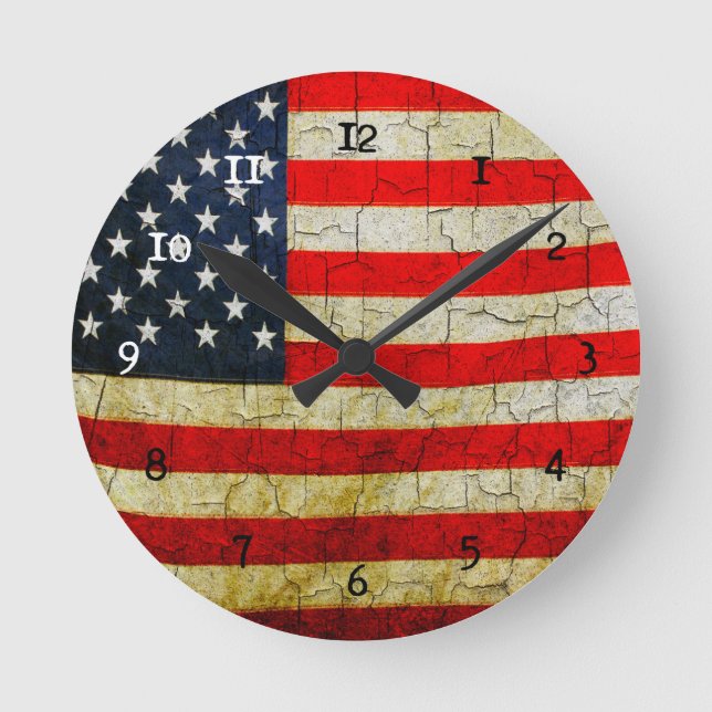 Horloge Ronde Drapeau Grunge America (Recto)