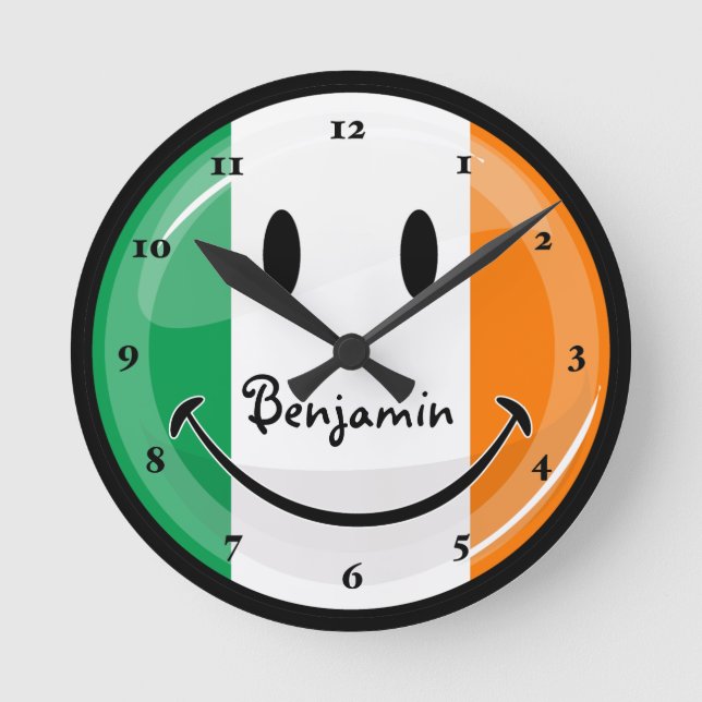 Horloge Ronde Drapeau irlandais de sourire rond (Recto)