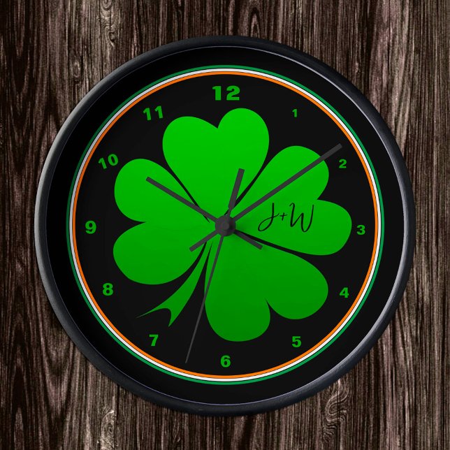 Horloge Ronde Drapeau irlandais, Shamrock, Irlande Accueil, St P (Créateur téléchargé)