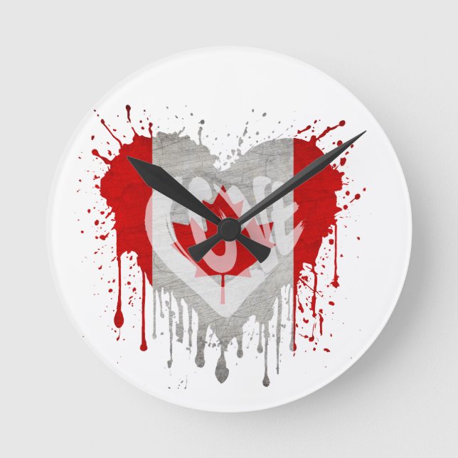 Horloge Ronde Drapeau J'aime Canada (Recto)