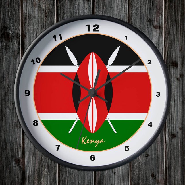 Horloge Ronde Drapeau kenyan moderne, Kenya Accueil / design (Créateur téléchargé)