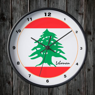 Horloge Ronde Drapeau libanais moderne, Liban Accueil / Design