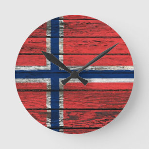 Horloge Ronde Drapeau norvégien avec l'effet en bois