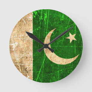 Horloge Ronde Drapeau pakistanais vintage rayé et porté