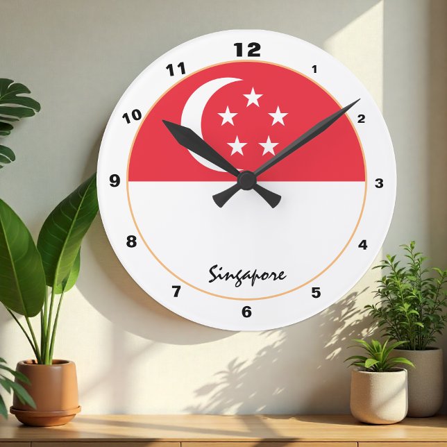 Horloge Ronde Drapeau patriotique de Singapour, Singapour Accuei (Créateur téléchargé)
