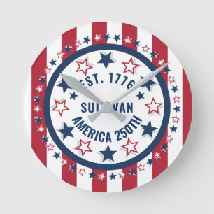 Horloge Ronde Drapeau patriotique vintage personnalisé America 2