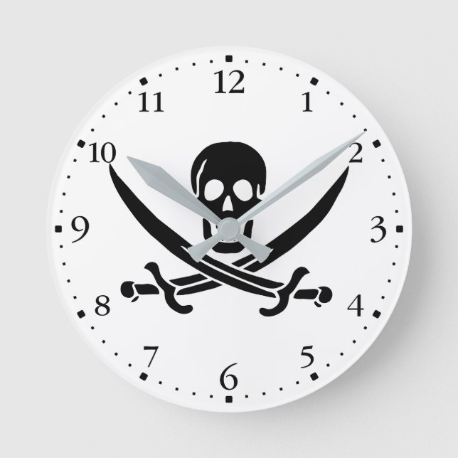 Horloge Ronde Drapeau pirate crâne épées croisées (Recto)