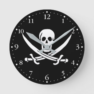 Horloge Ronde Drapeau pirate crâne épées croisées