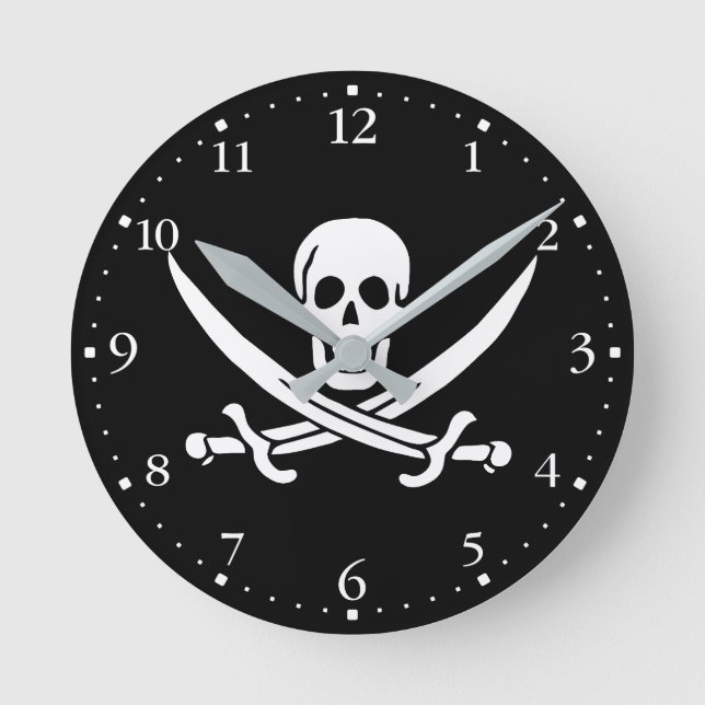 Horloge Ronde Drapeau pirate crâne épées croisées (Recto)