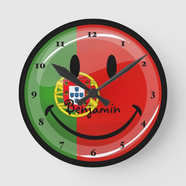 Horloge Ronde Drapeau portugais souriant (Recto)