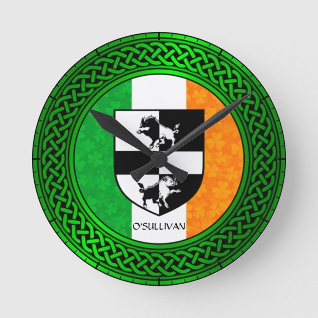 Horloge Ronde Drapeau Shamrock irlandais - O'Sullivan (Recto)