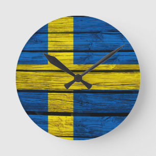 Horloge Ronde Drapeau suédois Bois rustique
