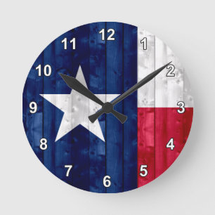 Horloge Ronde Drapeau texan en bois