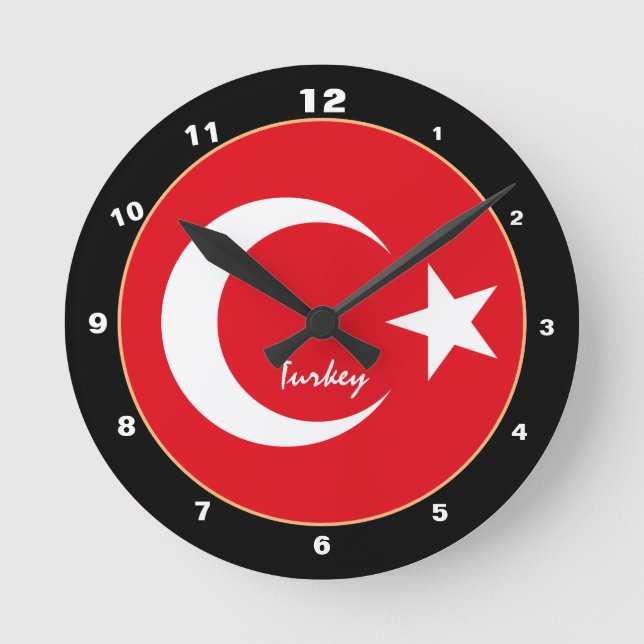 Horloge Ronde Drapeau turc, Turquie patriotique Maison / design (Recto)