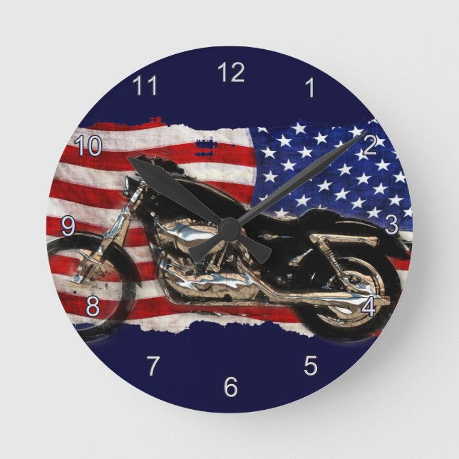 Horloge Ronde Drapeau US, Moto, Moto, Hotte (Recto)