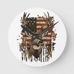 Horloge Ronde Drapeau USA Saison Cerf, Buck
