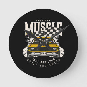 Horloge Ronde Drapeau vintage American Muscle Car Racing