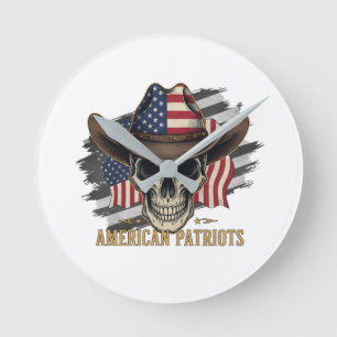 Horloge Ronde Drapeau vintage crâne des patriotes américains