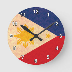 Horloge Ronde Drapeau vintage de Philippin de motif