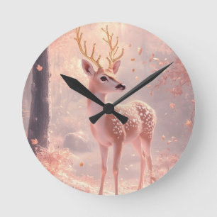 Horloge Ronde Dreamy Fawn en bois d'automne rose