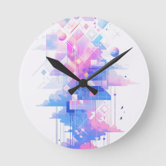 Horloge Ronde Dreamy Geometric Skyscape