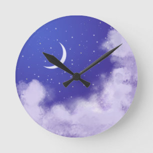Horloge Ronde Dreamy Night Sky avec Crescent Moon