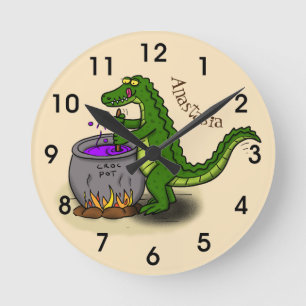 Horloge Ronde Drôle alligator vert cuisine dessin animé
