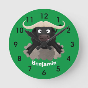 Horloge Ronde Drôle bison d'eau courante dessin animé 24 heures