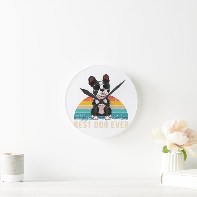 Horloge Ronde Drôle Boston Terrier Cadeau Pour Animaux De Compag (Maison)