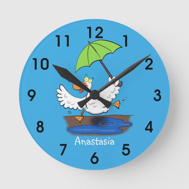 Horloge Ronde Drôle canard avec parapluie dessin animé (Recto)