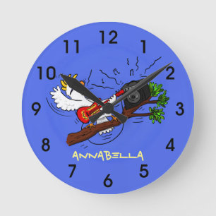 Horloge Ronde Drôle cockatoo jouant de la guitare rock dessin an