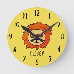 Horloge Ronde Drôle Cool Lion Nom des enfants