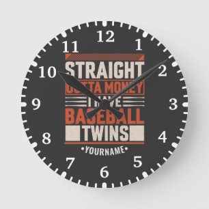 Horloge Ronde Drôle de baseball jumeau cadeau parent