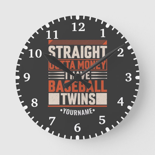 Horloge Ronde Drôle de baseball jumeau cadeau parent (Recto)