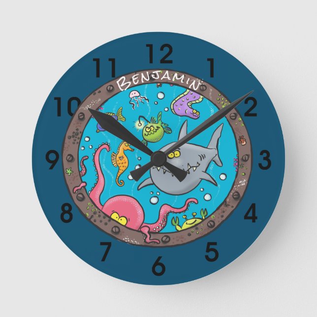 Horloge Ronde Drôle des créatures marines sous l'eau dessin anim (Recto)