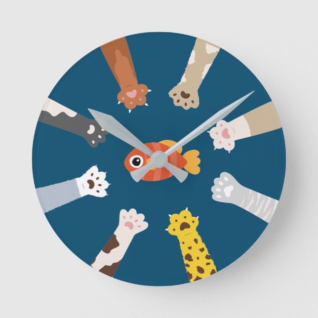 Horloge Ronde Drôle Design Chats Jouer Pour Attraper Du Poisson (Recto)