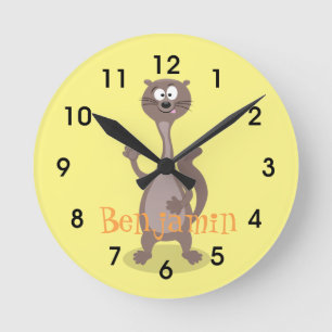 Horloge Ronde Drôle dessin animé de belette disant bonjour