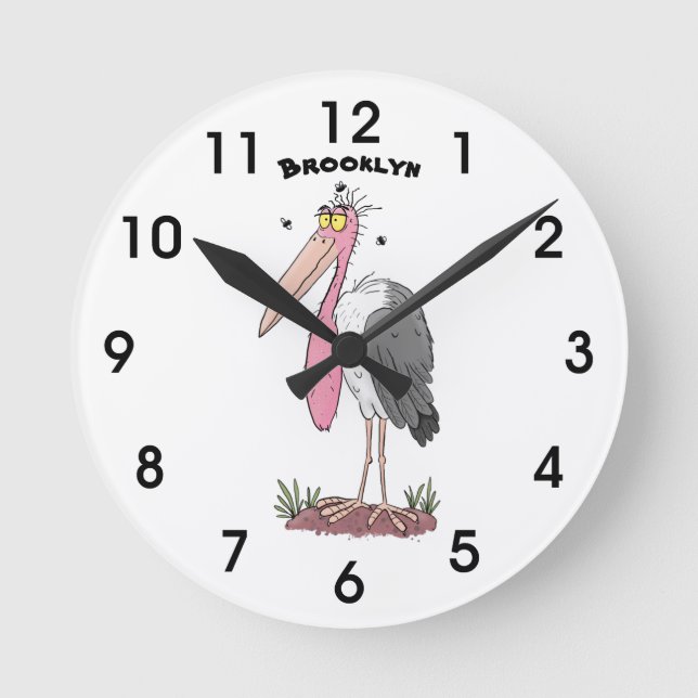 Horloge Ronde Drôle dessin animé de cigogne en marabou (Recto)