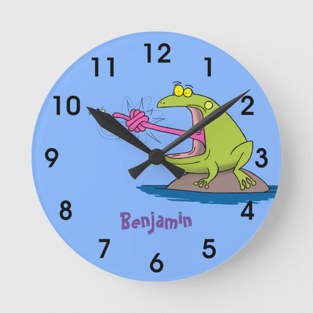 Horloge Ronde Drôle dessin animé de grenouille et mouche (Recto)