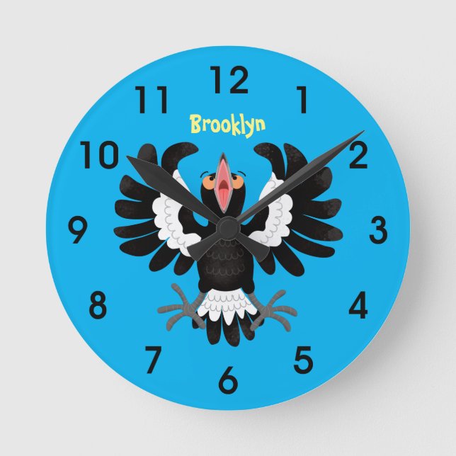 Horloge Ronde Drôle dessin animé de Magpie australienne (Recto)