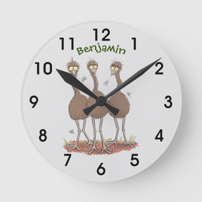 Horloge Ronde Drôle dessin animé du trio australien emu (Recto)