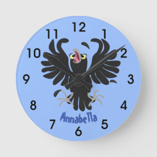 Horloge Ronde Drôle fou corbeau dessin animé de corbeau de corne