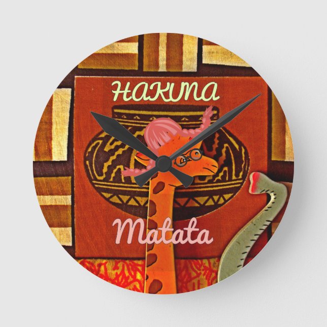 Horloge Ronde Drôle Giraffe avec texte cool Hakuna Matata Design (Recto)