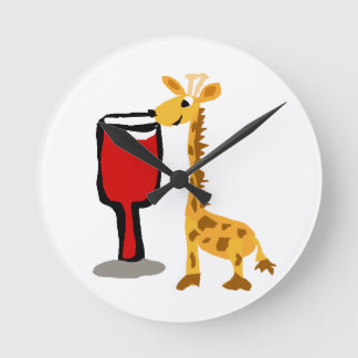 Horloge Ronde Drôle Giraffe boire Vin rouge Cartoon