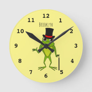 Horloge Ronde Drôle grenouille avec chapeau dessus dessin animé
