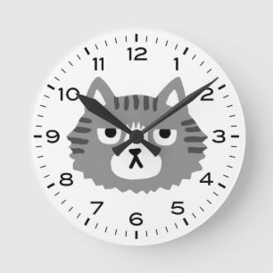 Horloge Ronde Drôle Gris Tabby Chat Grouchy Chat