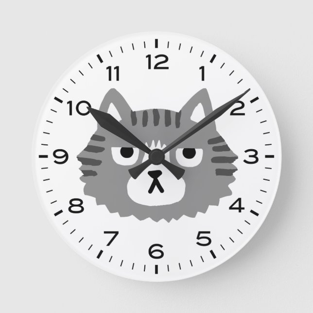Horloge Ronde Drôle Gris Tabby Chat Grouchy Chat (Recto)