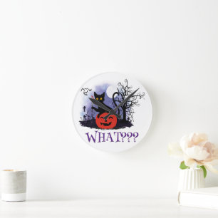 Horloge Ronde Drôle Halloween Bewitched Chat noir Quoi?